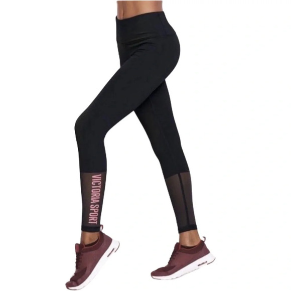{VSX} "Knockout Tight" Black Pink Sparkle Glitter Mesh Workout Gym Leggings - Picture 1 of 5